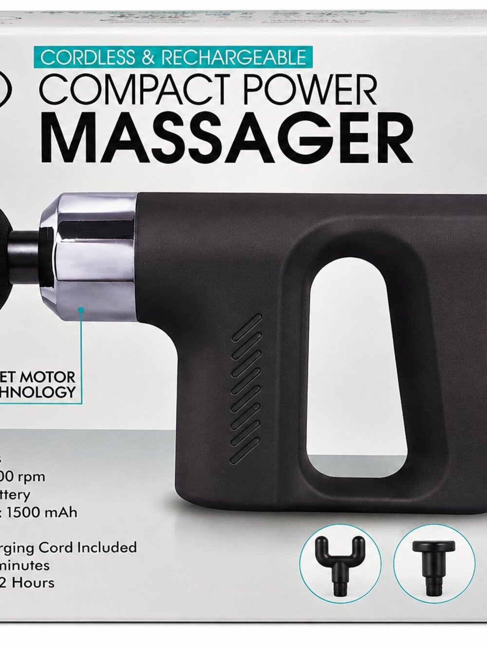FineLife Compact Power Massage Gun Cordless Rechargeable 5 Speed 4 Heads